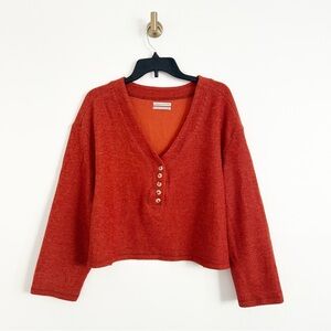 Urban Outfitters UO Rust-Orange Boxy Fit Button V Neck Sweater Size Small (S)